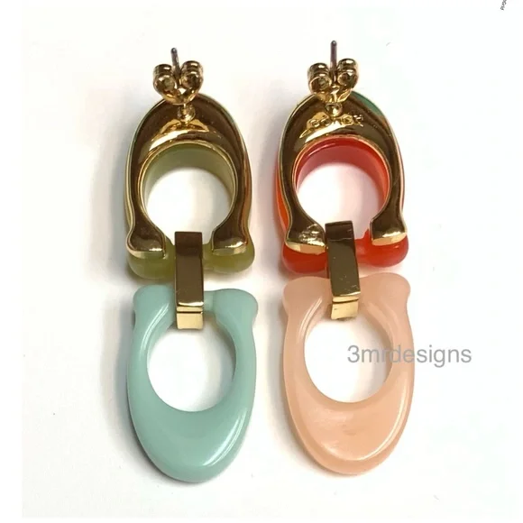 NWT COACH Signature C Logo 12-K Gold Plated Glass Crystals Resin Drop Earrings - Picture 7 of 10